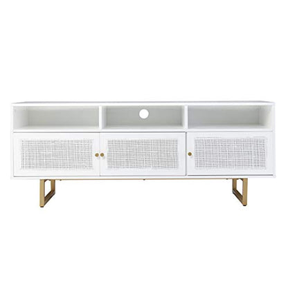 Mursley Media Cabinet with Storage - Transitional Design, White Rattan - Ideal for Living Room, Family Room (MS1094913)