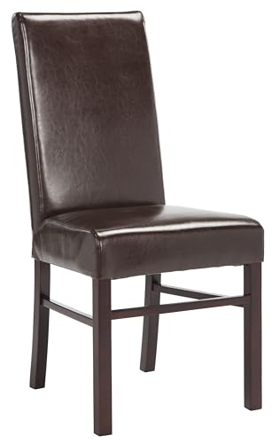 SAFAVIEH Home Collection - Classic Brown Faux Leather Side Chair, Upholstered Dining Accent Chair with Sturdy Wood Frame (HUD8205A)