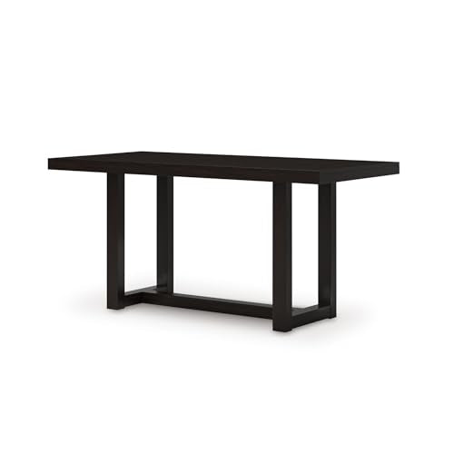 Signature Design by Ashley Neymorton Modern Counter Height Dining Table with Trestle Base, Thick Top Profile, Mango Veneer, Dark Brown Finish, Seats 4