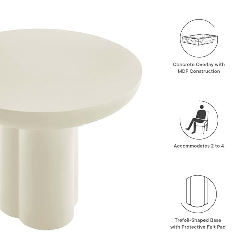Caspian 40Inch Round Dining Table Industrial Concrete White Finish Modern Kitchen Room Entertaining Home Furniture Quality Stylish Elegant Durable Refined Versatile