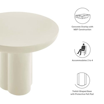 Caspian 40Inch Round Dining Table Industrial Concrete White Finish Modern Kitchen Room Entertaining Home Furniture Quality Stylish Elegant Durable Refined Versatile