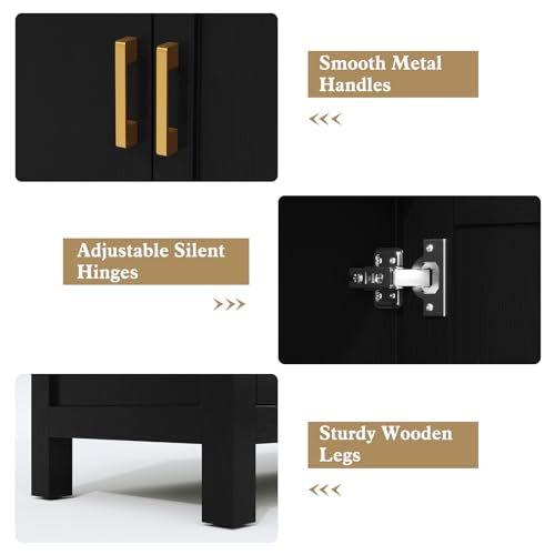 63" TV Stand, Farmhouse Entertainment Center with Storage，Black, view 7