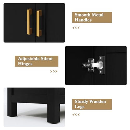 63" TV Stand, Farmhouse Entertainment Center with Storage，Black, view 7