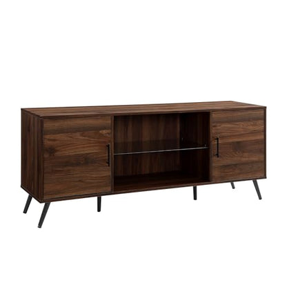 Saxon Mid Century Modern Glass Shelf TV Stand for TVs up to 65 Inches, 60 Inch, Walnut