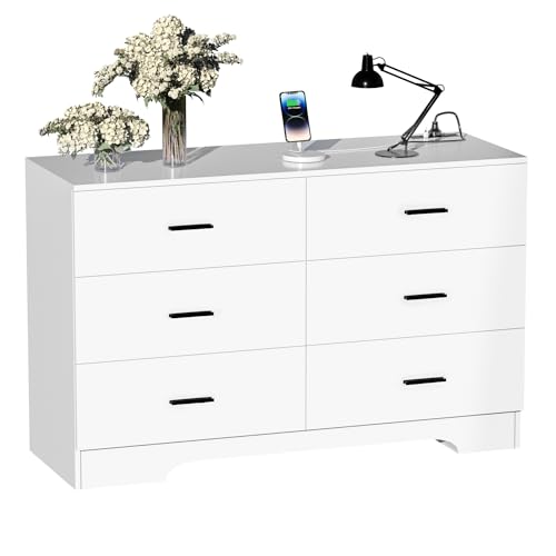 Dresser with Power Outlets Wooden 6 Drawer Dresser with USB and Type C Port, view 2