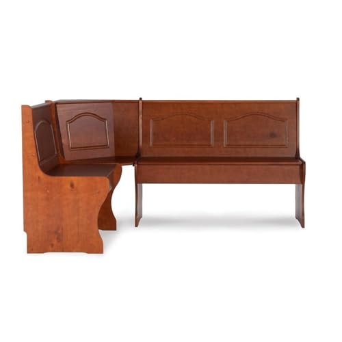 Dining Set Wood, Rectangular in Walnut Brown for Kitchen, Dining Room with Table, Benches, and Storage Space