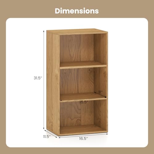 3 Shelf Bookcase, Modern Bookshelf Cube Storage Organizer, Open Storage Cabinet Multi-Functional Home Office Bedroom Furniture Display Bookcases, Natural