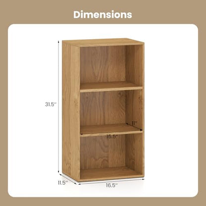3 Shelf Bookcase, Modern Bookshelf Cube Storage Organizer, Open Storage Cabinet Multi-Functional Home Office Bedroom Furniture Display Bookcases, Natural
