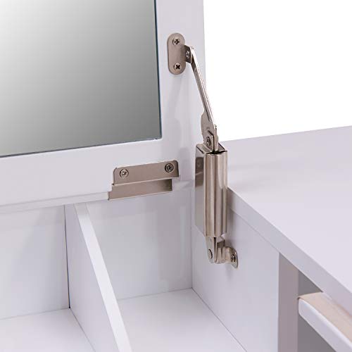 Wall Mount Ledge w/ Vanity Mirror, Transitional Style, White