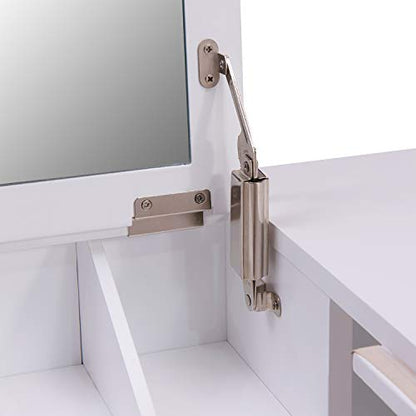 Wall Mount Ledge w/ Vanity Mirror, Transitional Style, White