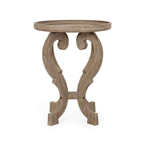 Natural French country accent table with round top, view 5