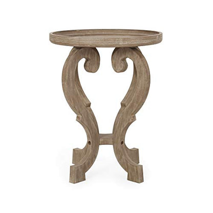 Natural French country accent table with round top, view 5
