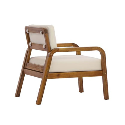 Canico Acacia Wood Lounge Chair Outdoor with Weather-Resistant Cushion, Wooden Patio Accent Chair with Open Frame Design, Outdoor Armchair for Patio Furniture Set, Cream + Teak
