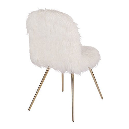 Julia Chic Accent Chair, White Faux Fur and Gold Legs
