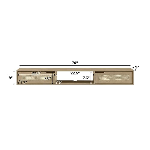 Destin Modern Rattan Flip-Down-Door Wall-Mounted Floating TV Stand for TVs, view 5