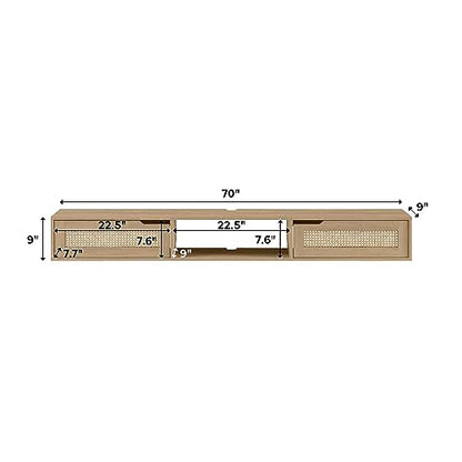 Destin Modern Rattan Flip-Down-Door Wall-Mounted Floating TV Stand for TVs, view 5