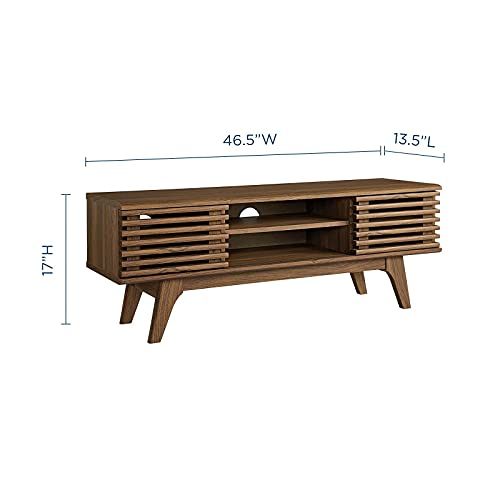 Render 46" Mid-Century Modern Low Profile Media Console TV Stand, 46 Inch, Walnut