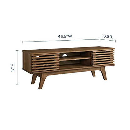 Render 46" Mid-Century Modern Low Profile Media Console TV Stand, 46 Inch, Walnut