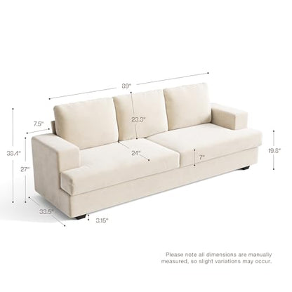 89" Cream White Couches for Living Room, 3 Seater Couch with Deep Seat, Oversized Loveseat Sofa for Apartment and Small Spaces