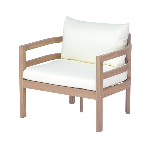 Alger Acacia Wood Lounge Chair Outdoor with Removable Cushion, Solid Wood Patio Accent Chair with Cushion, Patio Furniture Set Sofa Chair, Light Teak+Beige