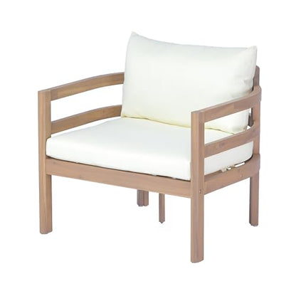 Alger Acacia Wood Lounge Chair Outdoor with Removable Cushion, Solid Wood Patio Accent Chair with Cushion, Patio Furniture Set Sofa Chair, Light Teak+Beige