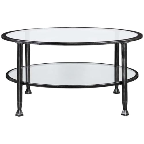 SEI Furniture Jaymes Round Glass Top Coffee Table in Black