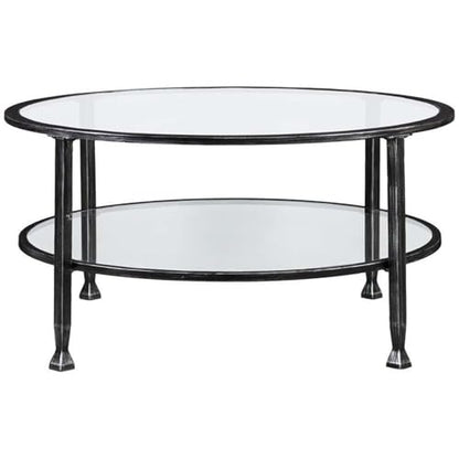 SEI Furniture Jaymes Round Glass Top Coffee Table in Black