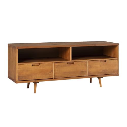 3-Drawer Mid Century Modern Wood TV Stand for TV's up to 65" Flat Screen Cabinet Door Living Room Storage Entertainment Center, 58 Inch, Caramel