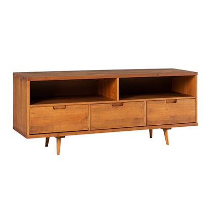 3-Drawer Mid Century Modern Wood TV Stand for TV's up to 65" Flat Screen Cabinet Door Living Room Storage Entertainment Center, 58 Inch, Caramel