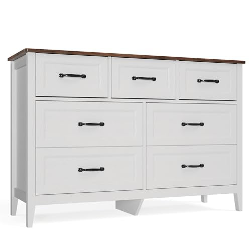 Farmhouse 7 Drawers Dresser, White Chest of Drawers, view 4