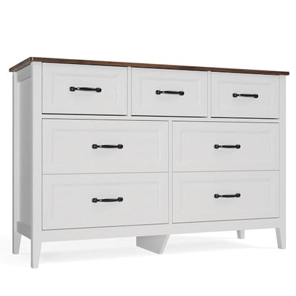 Farmhouse 7 Drawers Dresser, White Chest of Drawers, view 4