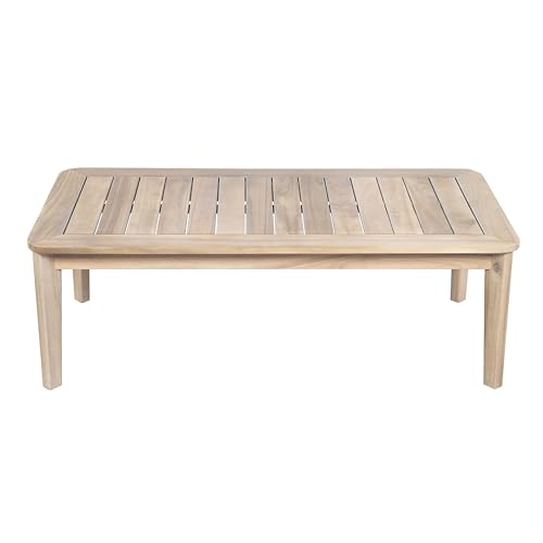 Hartford Patio Acacia Wood Coffee Table, Solid Wood Outdoor Table for Patio Furniture Set, Slat Panel Rectangular Top, Natural Washed