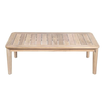 Hartford Patio Acacia Wood Coffee Table, Solid Wood Outdoor Table for Patio Furniture Set, Slat Panel Rectangular Top, Natural Washed