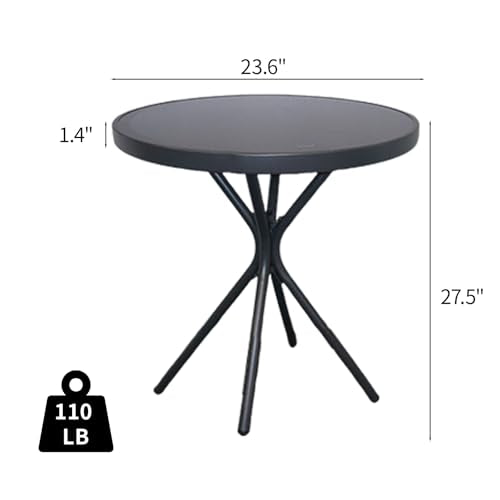 EortheX 23" Outdoor Round Coffee Side Table, Versatile Patio Metal Bistro, End, or Accent Table with Tempered Glass Top, Small Outdoor Furniture Solution for Patio or Home Use