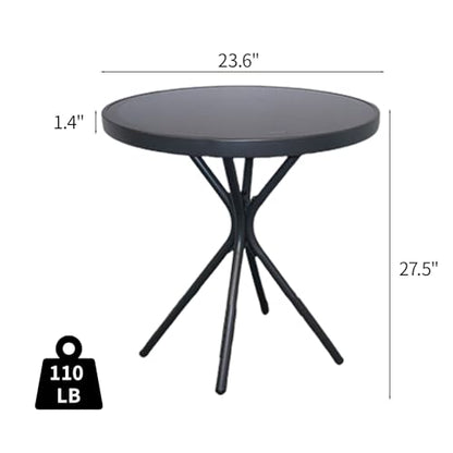 EortheX 23" Outdoor Round Coffee Side Table, Versatile Patio Metal Bistro, End, or Accent Table with Tempered Glass Top, Small Outdoor Furniture Solution for Patio or Home Use