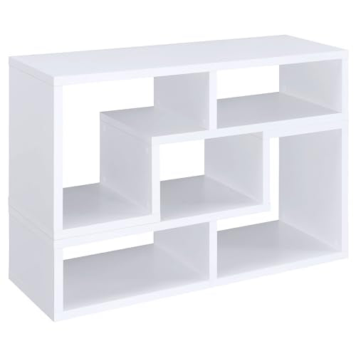 Coaster Home Furnishings - Velma - Engineered Wood - Multipurpose 4-Shelf TV Stand Bookshelf with Geometric Design, Cube Shelves, Transitional Style - Living Room and Home Office - White - 800330