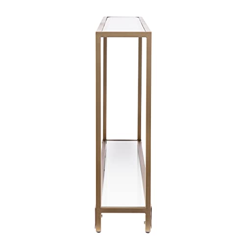 Bergen 56 inches Long Narrow Metal Console Table, Open Concept Living Space, Glam Style Painted Iron, Gold