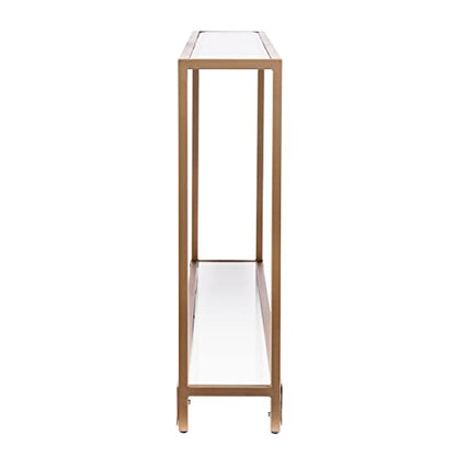 Bergen 56 inches Long Narrow Metal Console Table, Open Concept Living Space, Glam Style Painted Iron, Gold