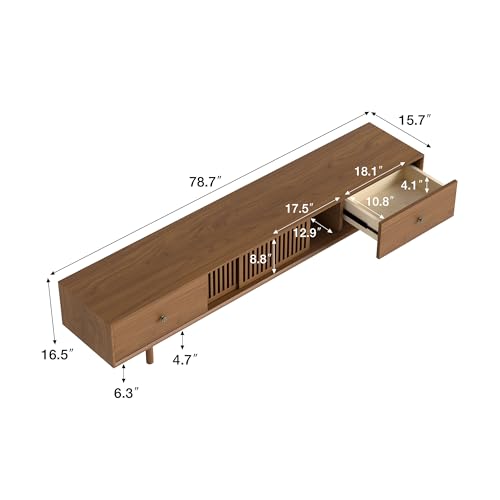 78.7" Mid-Century Modern TV Stand Fully Assembled Media Console, view 3
