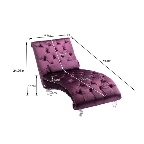 64" Velvet Chaise Lounge Chair Indoor with Ergonomic S-Shaped Backrest & 1, view 3