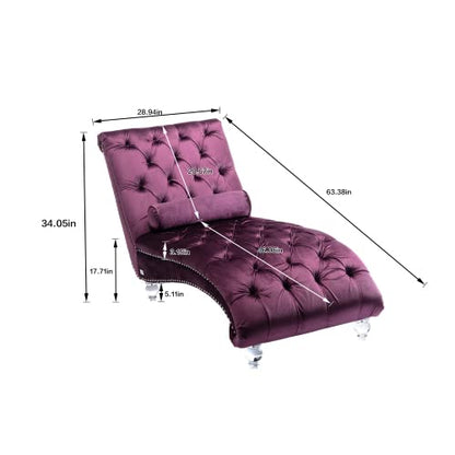 64" Velvet Chaise Lounge Chair Indoor with Ergonomic S-Shaped Backrest & 1, view 3