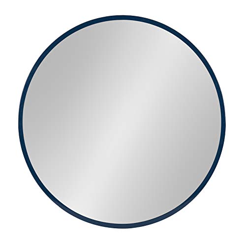 Travis Round Wood Wall Mirror, 21.6" Diameter, Navy Blue, Modern Wall Décor Accent