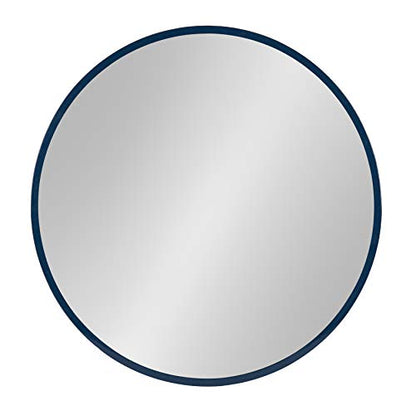 Travis Round Wood Wall Mirror, 21.6" Diameter, Navy Blue, Modern Wall Décor Accent