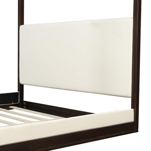 Modern King Canopy Bed Frame with Upholstered Headboard, view 5
