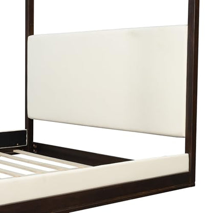 Modern King Canopy Bed Frame with Upholstered Headboard, view 5