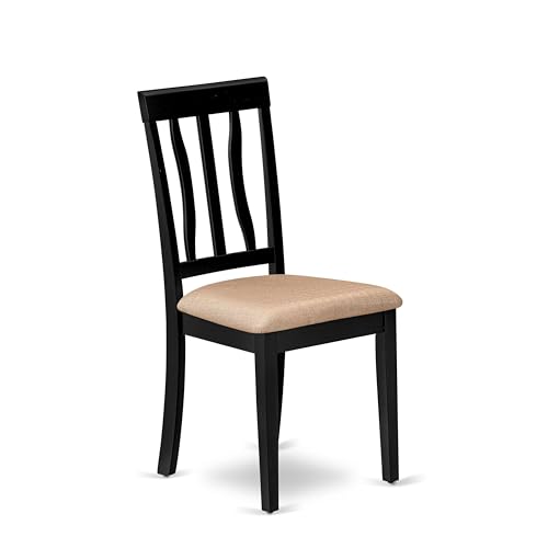 ANC-BLK-C Antique Dining Chairs - Linen Fabric Upholstered Wood Chairs, Set of 2, Black