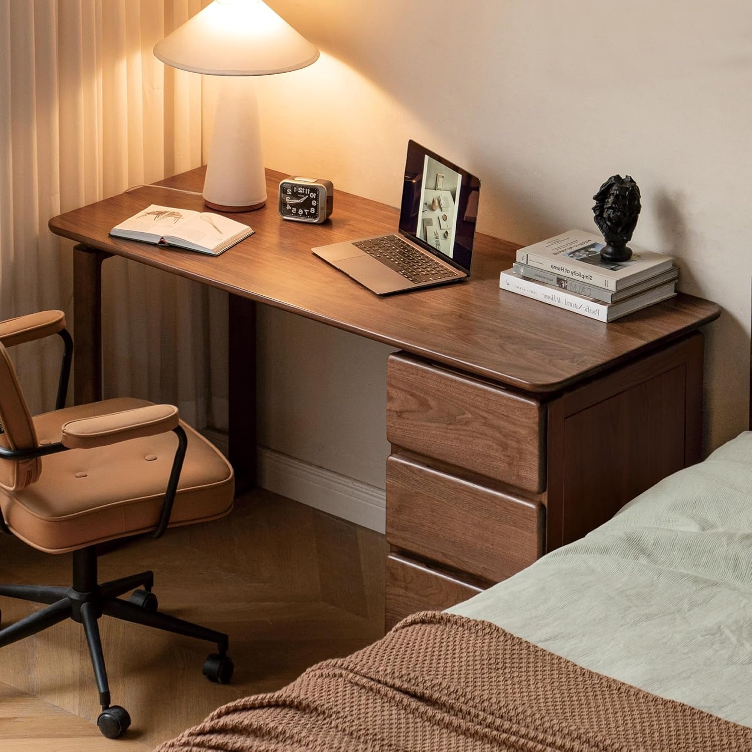 Computer Desk, Home Office Desk, Mid Century Modern Writing Desk with File Drawer for Study PC Desks 55" W