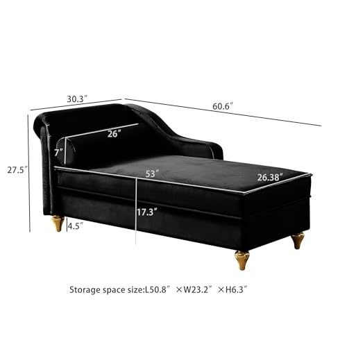 Velvet Chaise Lounge with Storage, Modern Fainting Couch for Living Room, view 3