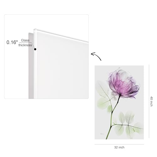 FramelessTempered Glass Wall Art, Decorative Art for Wall, X-ray Pink Rose Print, Living Room, Bedroom, Home Office, Ready to Hang, 48" x 32"