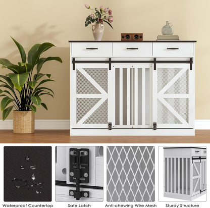 Large Furniture Dog Crate, Dog Kennel Indoor, Wood Dog Cage Table with Drawers Storage, Heavy Duty Dog Crate, Jaula Para Perros, Sturdy Metal, 40.5" L×23.6" W×35.4" H, Rustic Grey